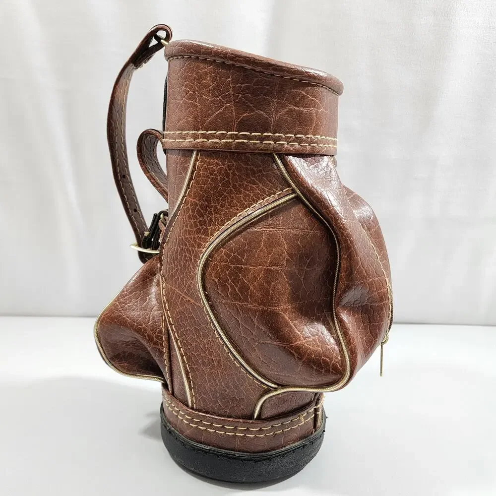 Bottle Holder Miniature Golf Bag With 2 Zipper Pockets Faux Leather ROC Vintage